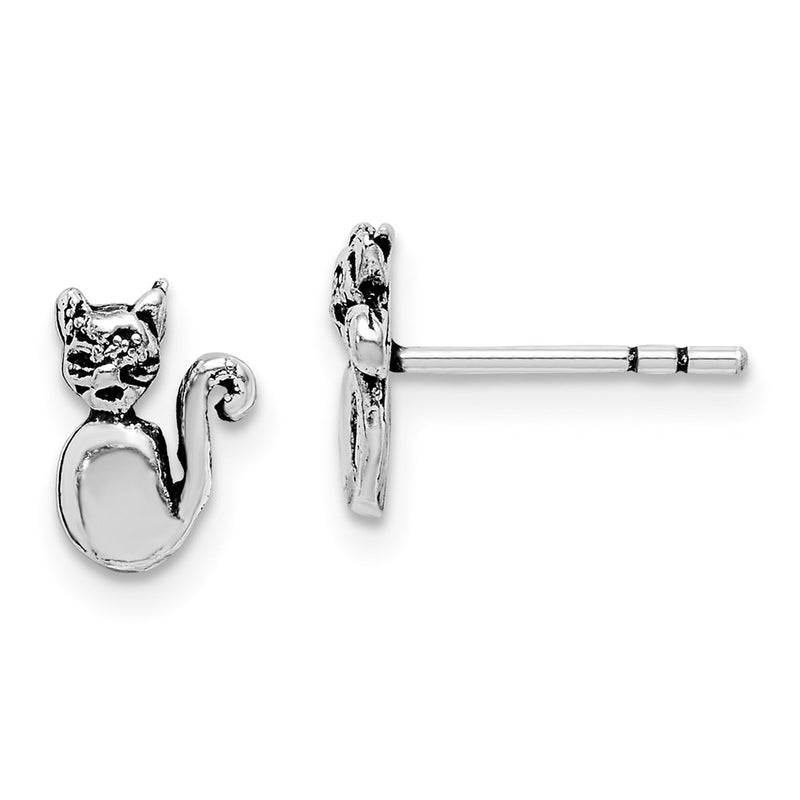 Sterling Silver Rhodium-Plated Cat Post Earrings