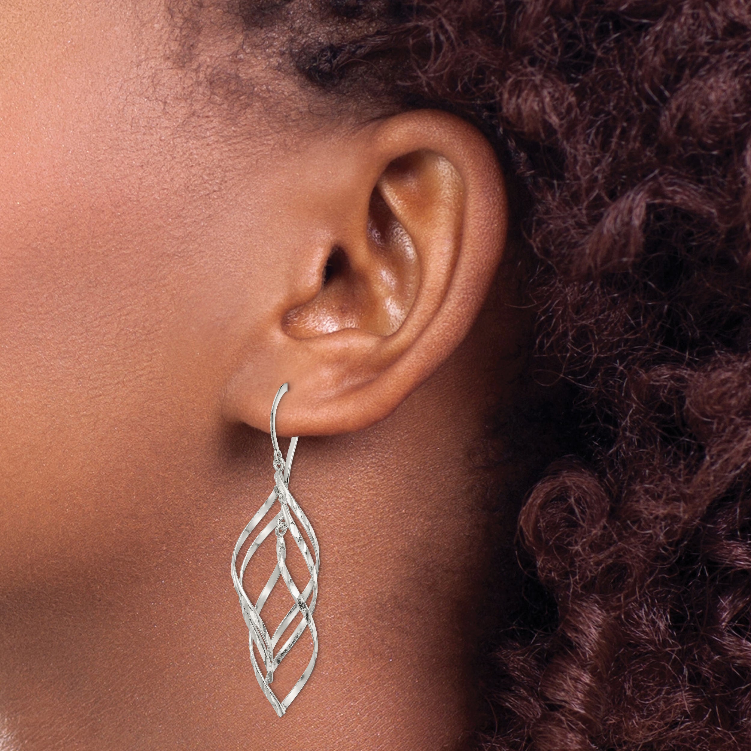 Sterling Silver Fancy Polished & Diamond-Cut Twisted Dangle Earrings