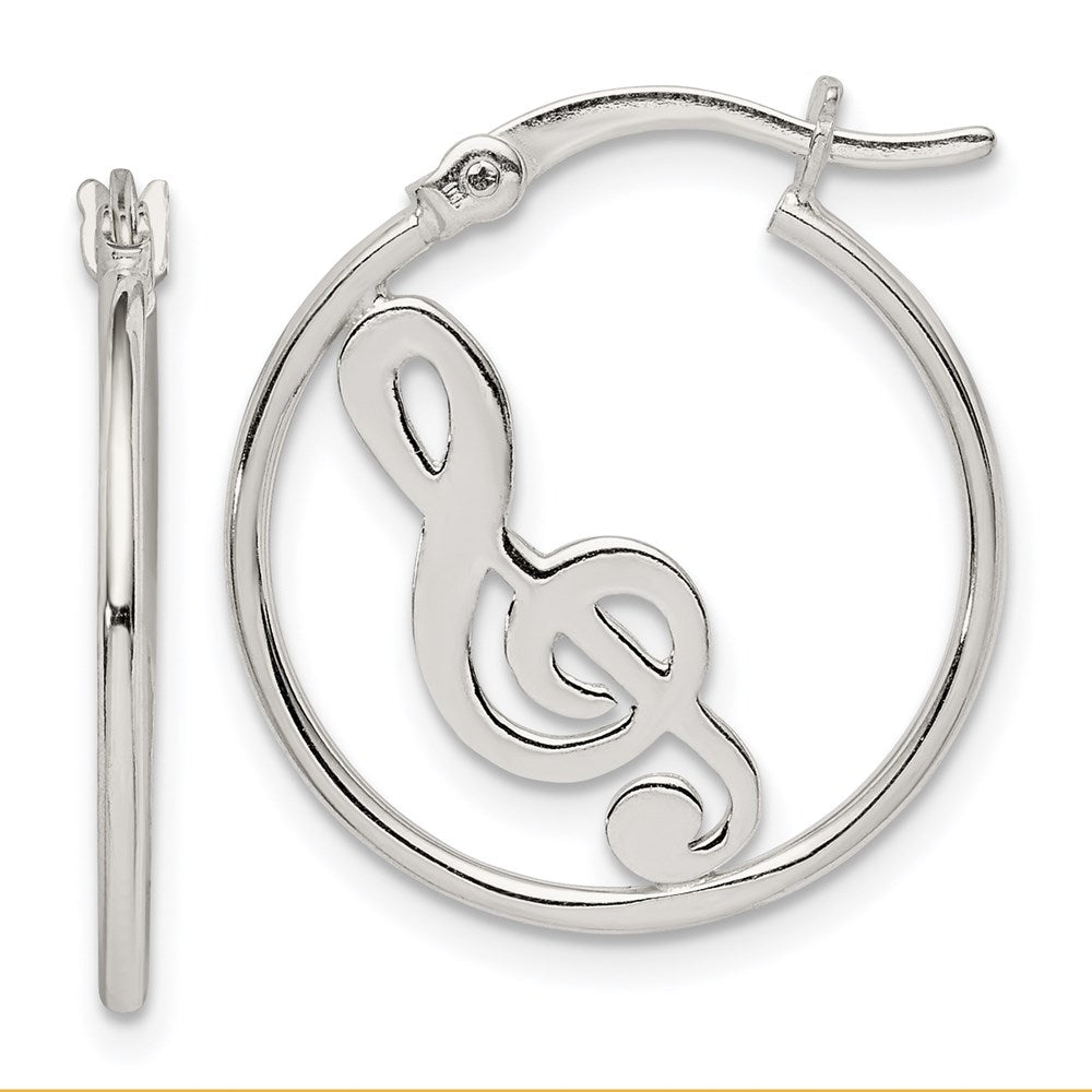 Musical Note Hoop Sterling Silver Polished Music Note Hoop Earrings (QE14813) – Goldia.com