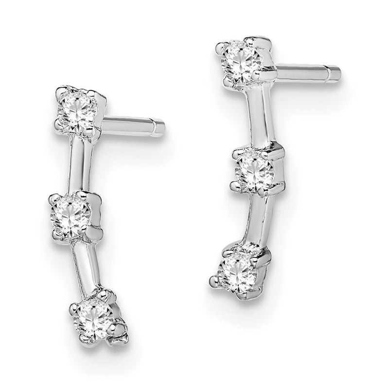 Sterling Silver Rhodium-Plated Polished Three Cz Curved Post Earrings