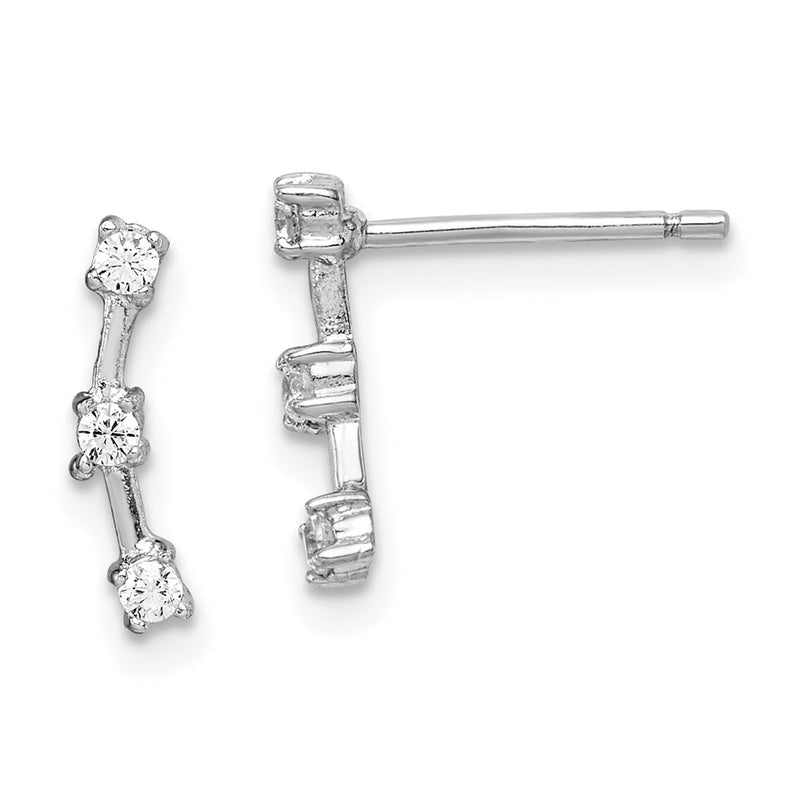 Sterling Silver Rhodium-Plated Polished Three Cz Curved Post Earrings
