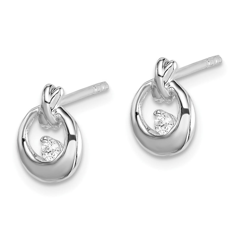 Sterling Silver Rhodium-Plated Polished Cz Circle Post Earrings
