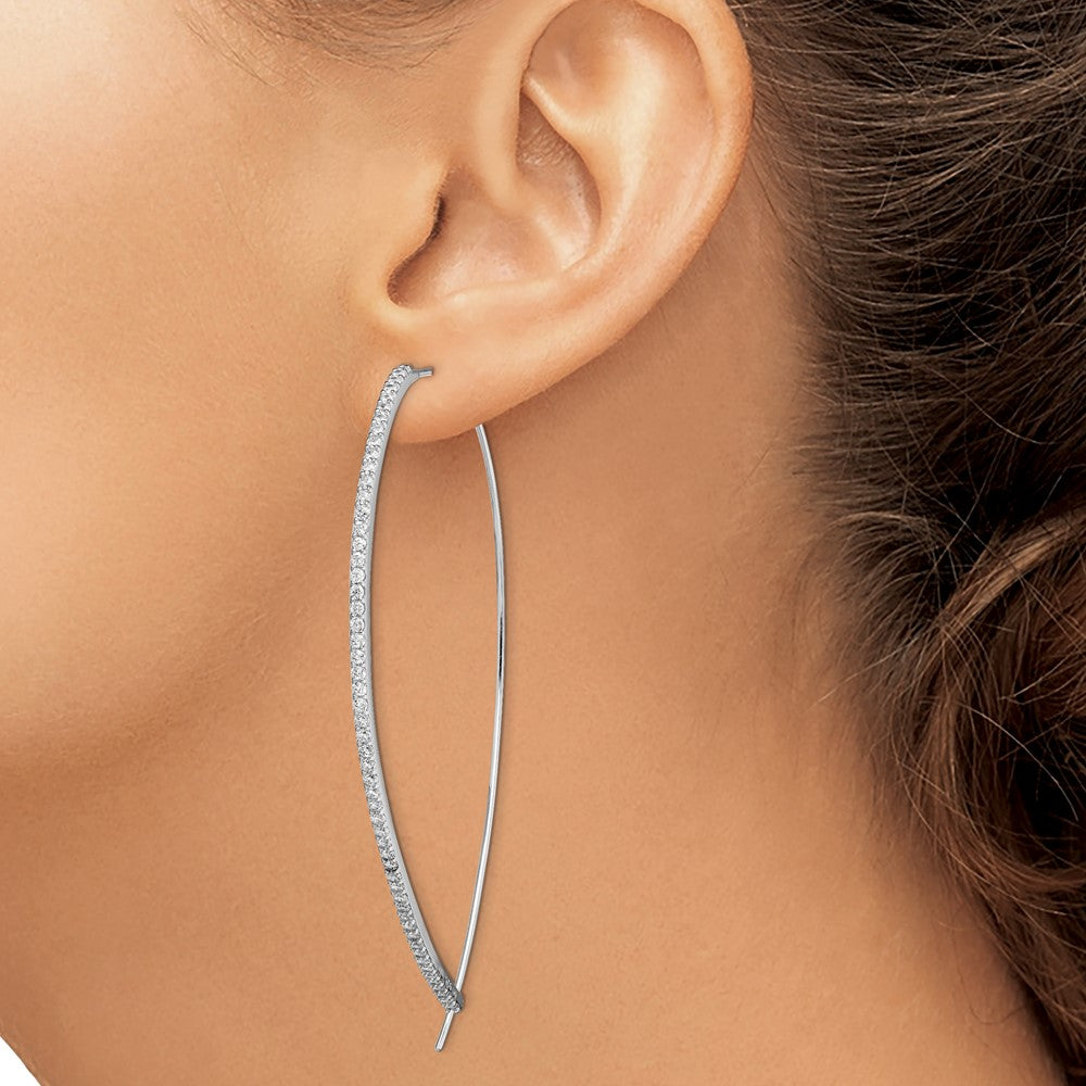 Sterling Silver Rhodium-Plated Cz Threader Earrings
