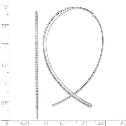Sterling Silver Rhodium-Plated Cz Threader Earrings