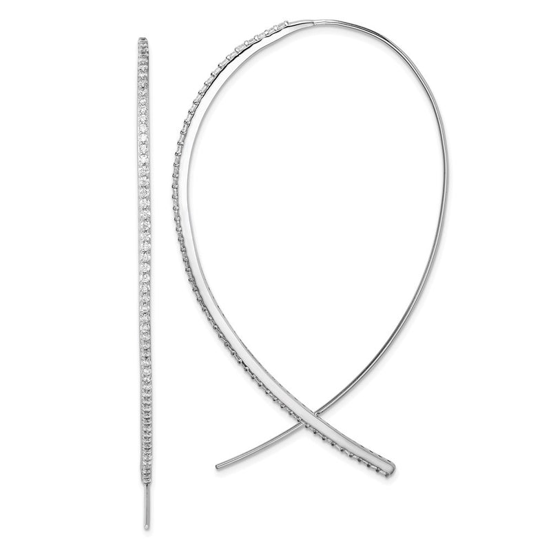 Sterling Silver Rhodium-Plated Cz Threader Earrings