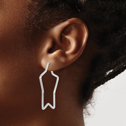 Sterling Silver Rhodium-Plated 2mm Star Hoop Earrings
