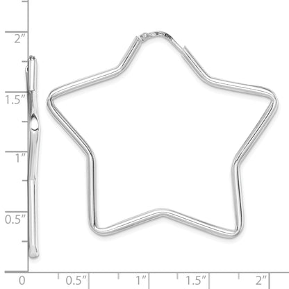 Sterling Silver Rhodium-Plated 2mm Star Hoop Earrings