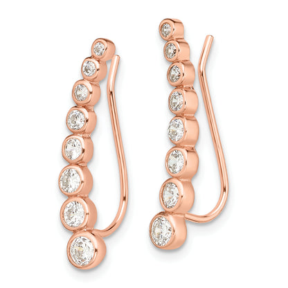 Ss/Rose Plated Sterling Silver Rose-Tone Polished Graduated Cz Ear Climber Earrings