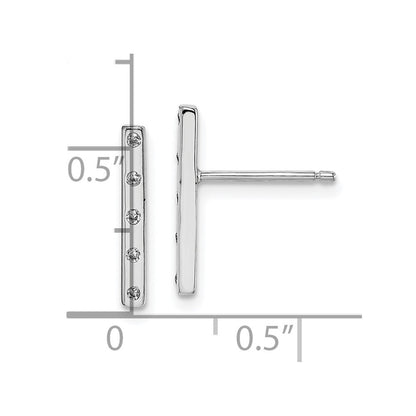 Sterling Silver Rhodium-Plated Polished Cz Bar Post Earrings
