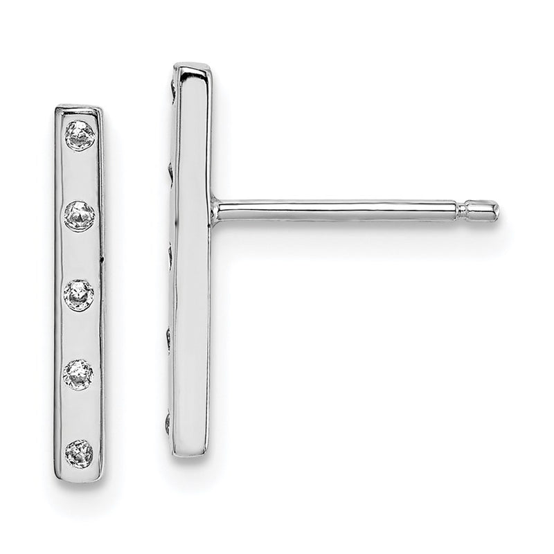 Sterling Silver Rhodium-Plated Polished Cz Bar Post Earrings