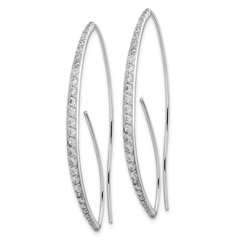 Sterling Silver Rhodium-Plated Cz Threader Earrings