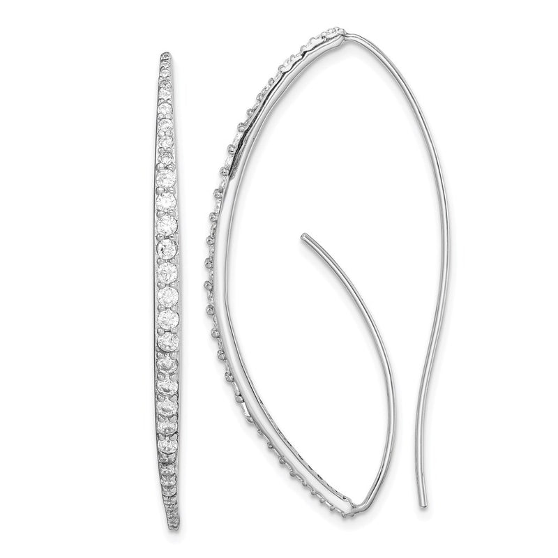 Sterling Silver Rhodium-Plated Cz Threader Earrings