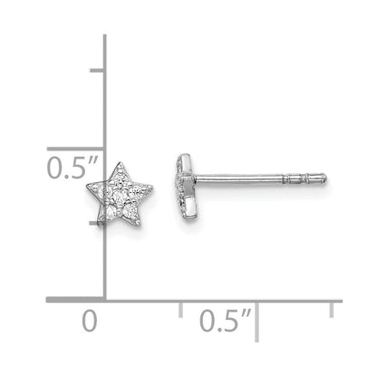 Sterling Silver Rhodium Plated Cz Star Post Earrings