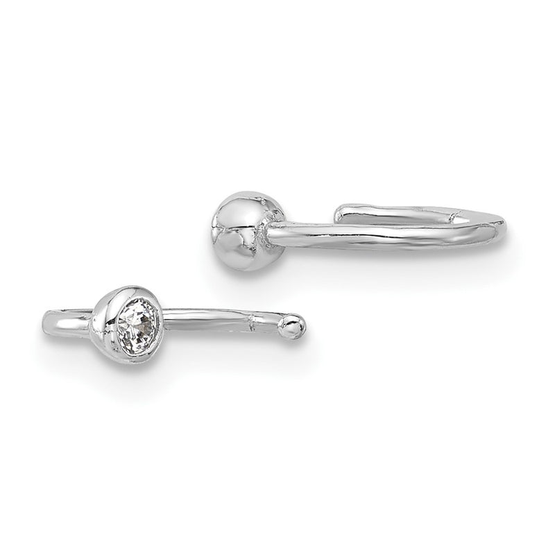 Sterling Silver Rhodium-Plated Polished Cz Bezel Pair Of Cuff Earrings