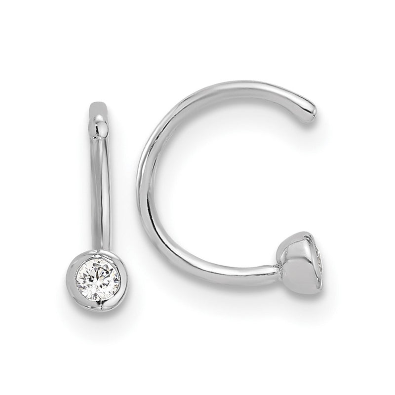 Sterling Silver Rhodium-Plated Polished Cz Bezel Pair Of Cuff Earrings