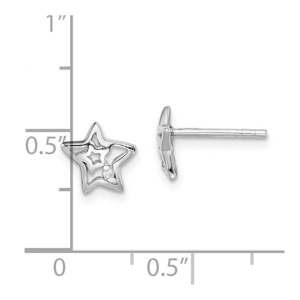 Sterling Silver Rhodium-Plated Cz Star Post Earrings