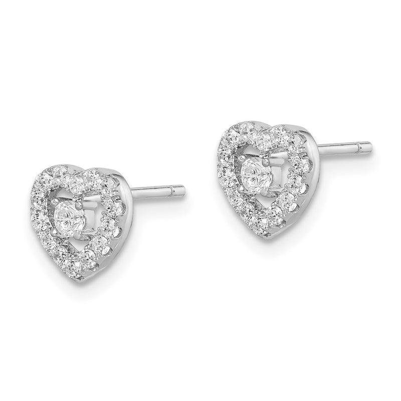 Sterling Silver Rhodium-Plated Cz Heart Post Earrings