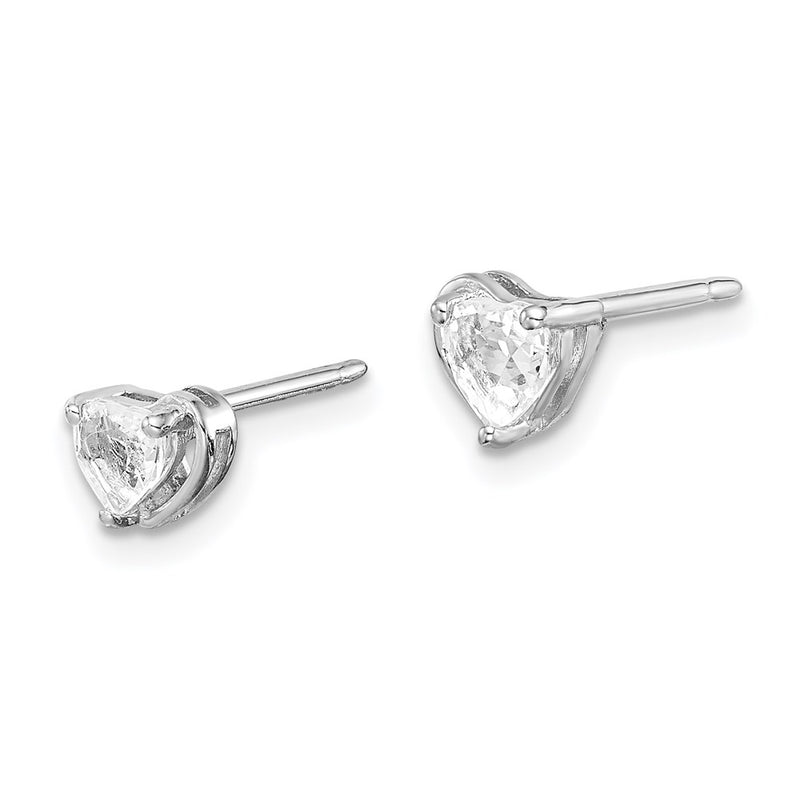 Sterling Silver Rhod-Plated White Topaz Heart Post Earrings