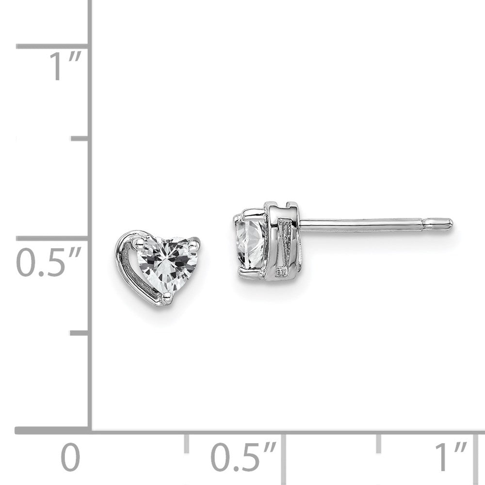 Sterling Silver Rhod-Plated White Topaz Heart Post Earrings