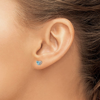 Sterling Silver Rhod-Plated Light Swiss Blue Topaz Heart Post Earrings
