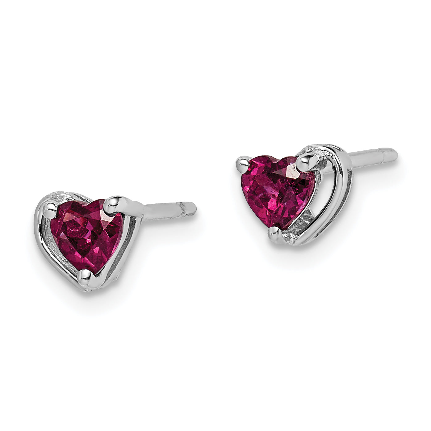 Sterling Silver Rhod-Plated Rhodolite Garnet Heart Post Earrings