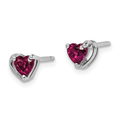 Sterling Silver Rhod-Plated Rhodolite Garnet Heart Post Earrings