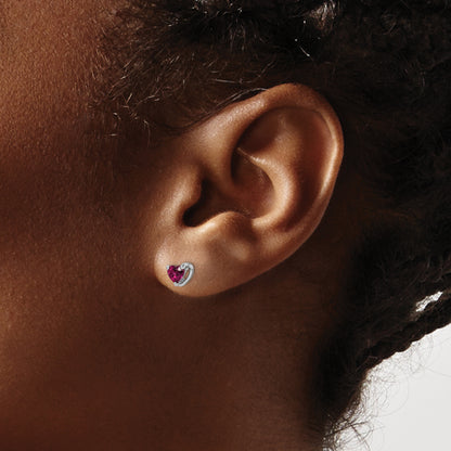 Sterling Silver Rhod-Plated Rhodolite Garnet Heart Post Earrings