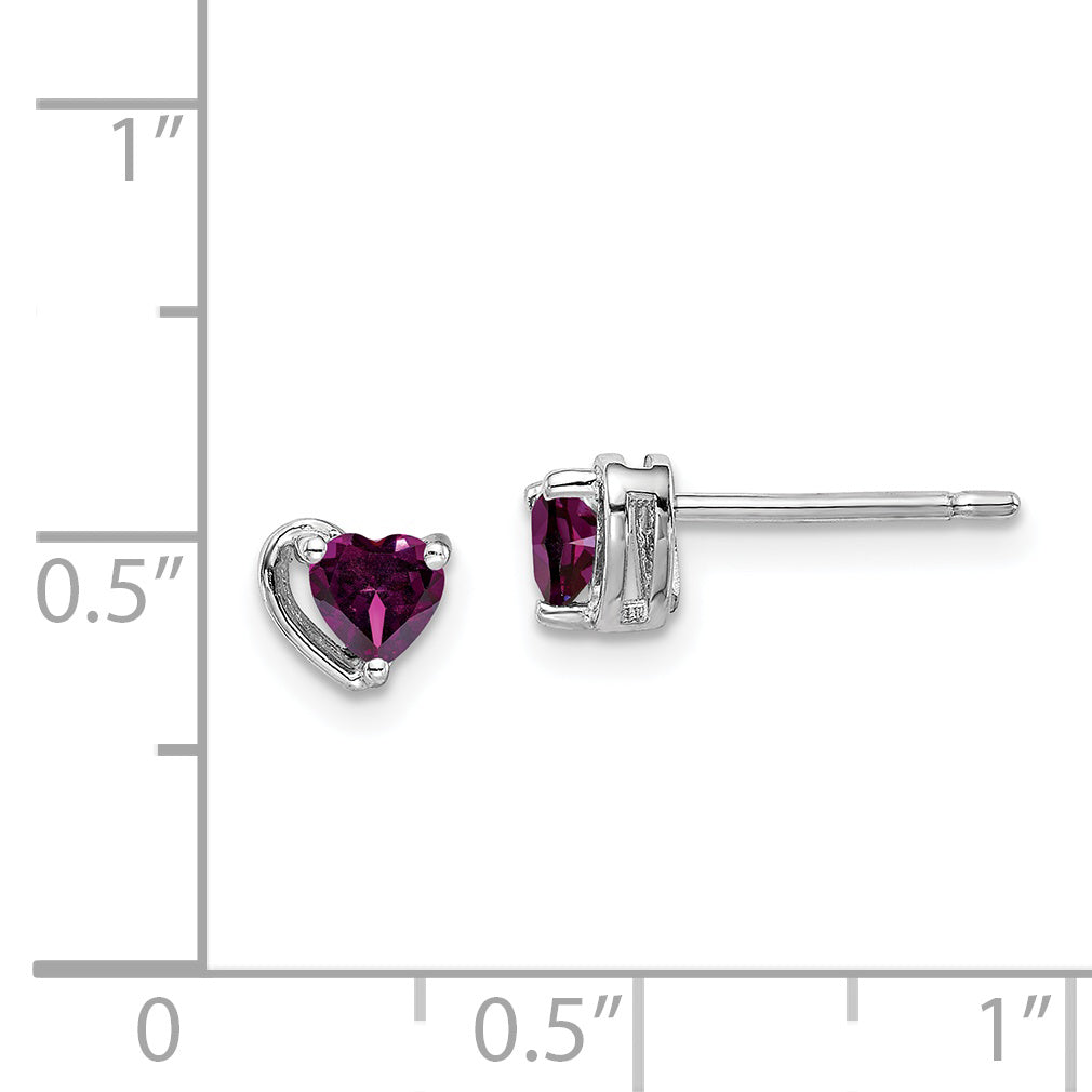 Sterling Silver Rhod-Plated Rhodolite Garnet Heart Post Earrings