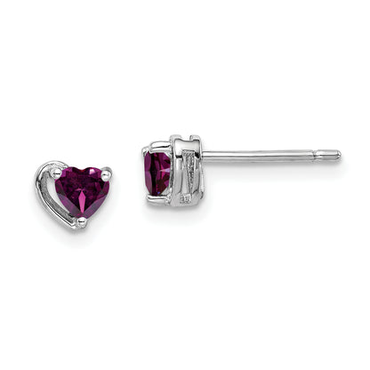 Sterling Silver Rhod-Plated Rhodolite Garnet Heart Post Earrings