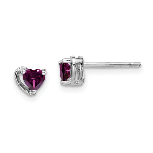 Sterling Silver Rhod-Plated Rhodolite Garnet Heart Post Earrings