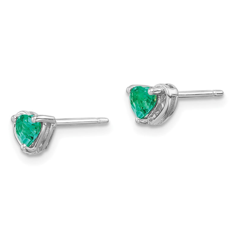 Sterling Silver Rhod-Plated Created Emerald Heart Post Earrings