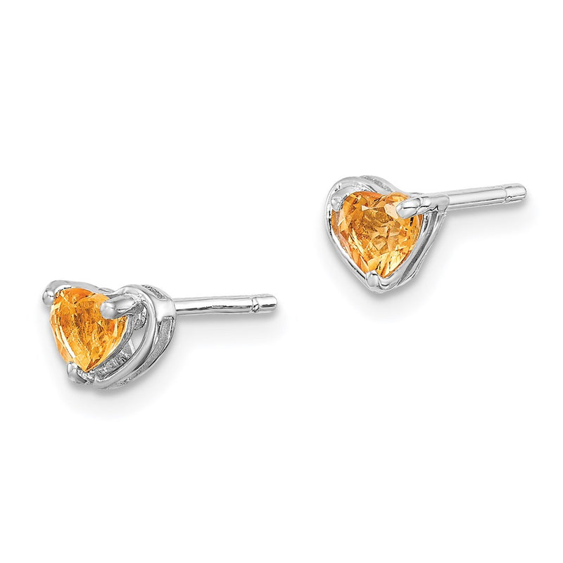 Sterling Silver Rhod-Plated Citrine Heart Post Earrings
