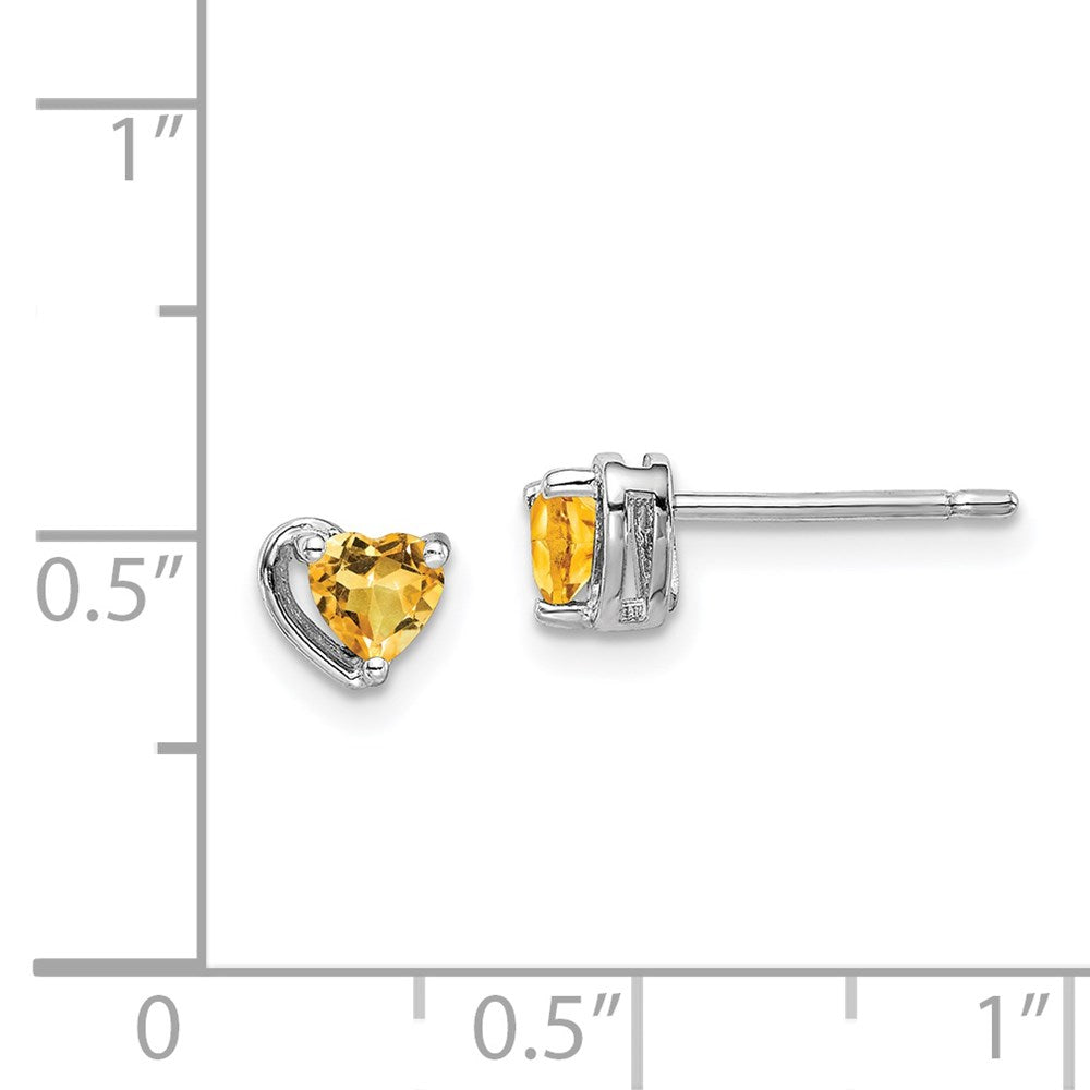 Sterling Silver Rhod-Plated Citrine Heart Post Earrings