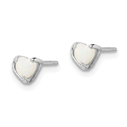Sterling Silver Rhod-Plated Imitation Opal Heart Post Earrings