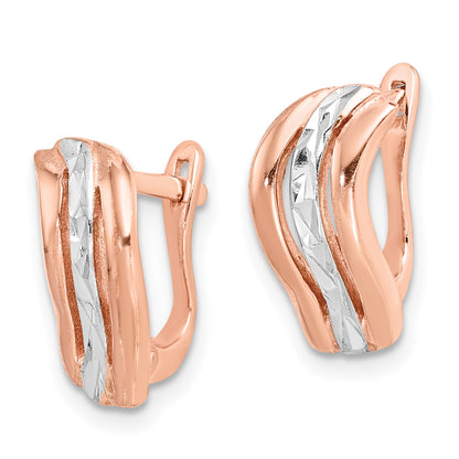 Sterling Silver Rose Tone And Diamond Cut Hoop Earrings