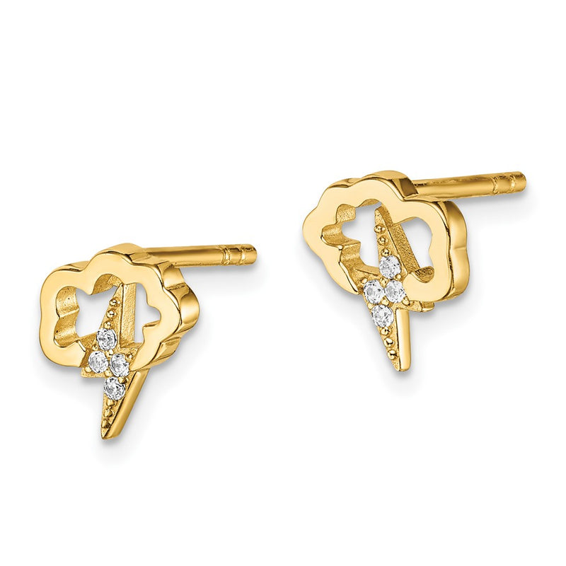 Sterling Silver Gold-Tone Cz Storm Cloud Post Earrings