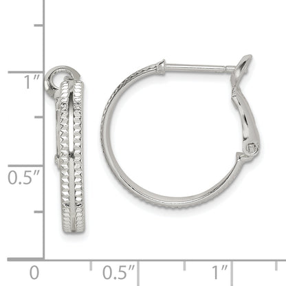 Sterling Silver Milgrain 2X20mm Omega Back Round Hoop Earrings