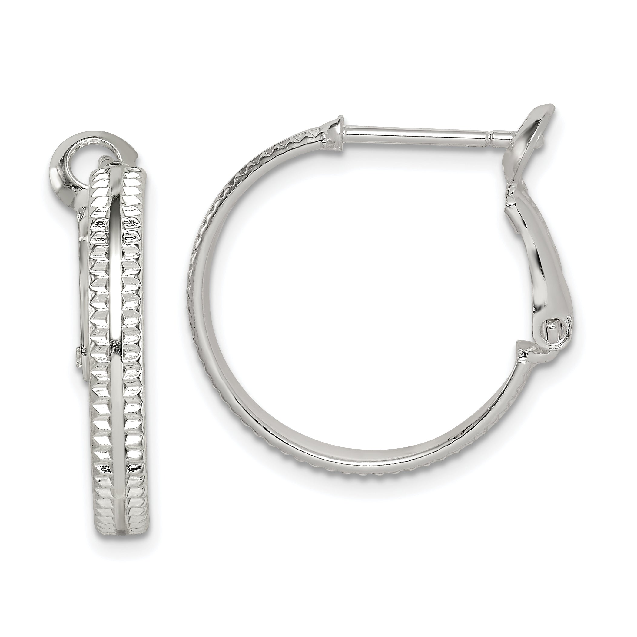 Sterling Silver Milgrain 2X20mm Omega Back Round Hoop Earrings