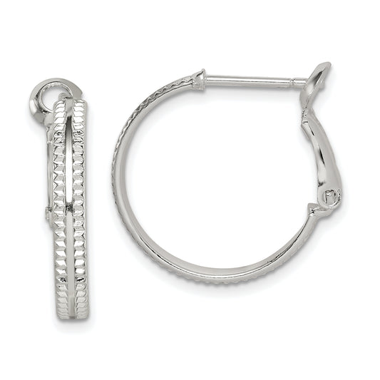 Sterling Silver Milgrain 2X20mm Omega Back Round Hoop Earrings