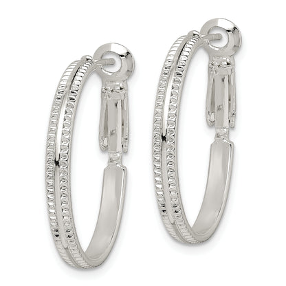 Sterling Silver Milgrain 2.25X25mm Omega Back Round Hoop Earrings