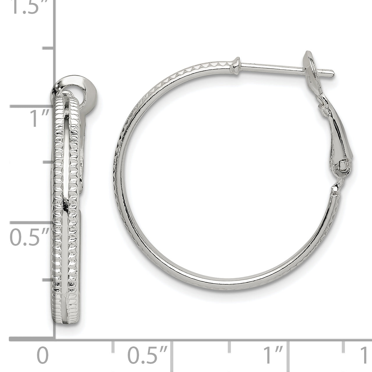 Sterling Silver Milgrain 2.25X25mm Omega Back Round Hoop Earrings