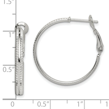 Sterling Silver Milgrain 2.25X25mm Omega Back Round Hoop Earrings
