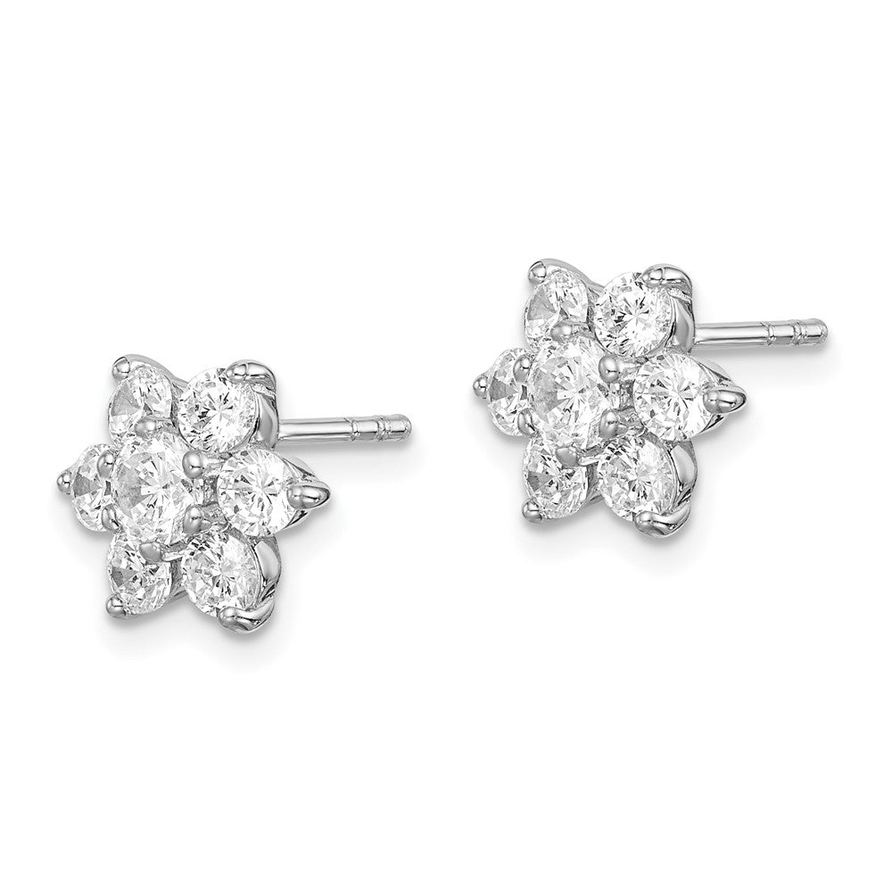 Sterling Silver Rhodium Plated Cz Post Flower Earrings