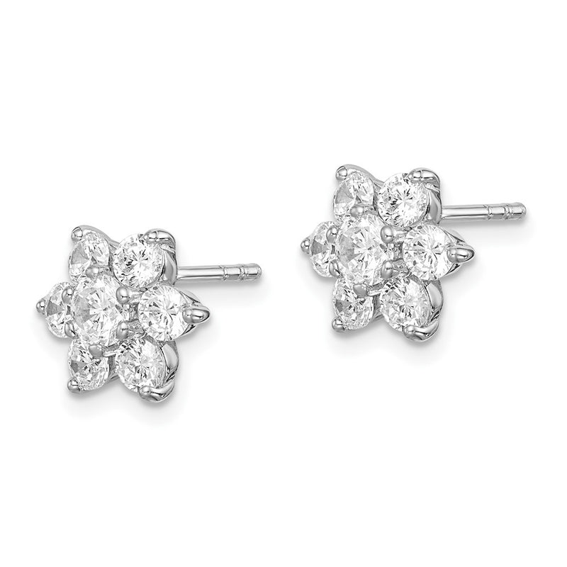 Sterling Silver Rhodium Plated Cz Post Flower Earrings
