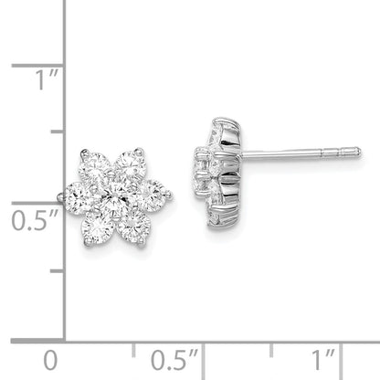 Sterling Silver Rhodium Plated Cz Post Flower Earrings
