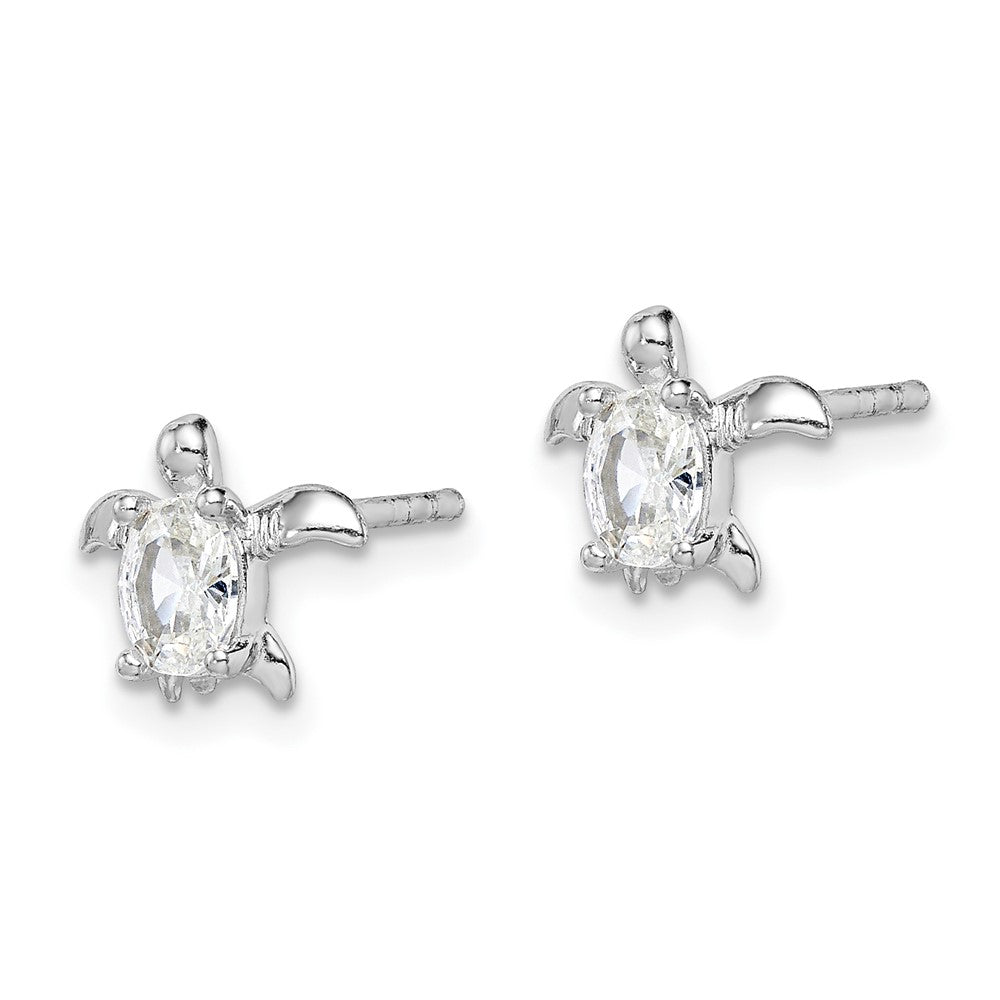 Sterling Silver Rhodium Plated Cz Turtle Post Earrings