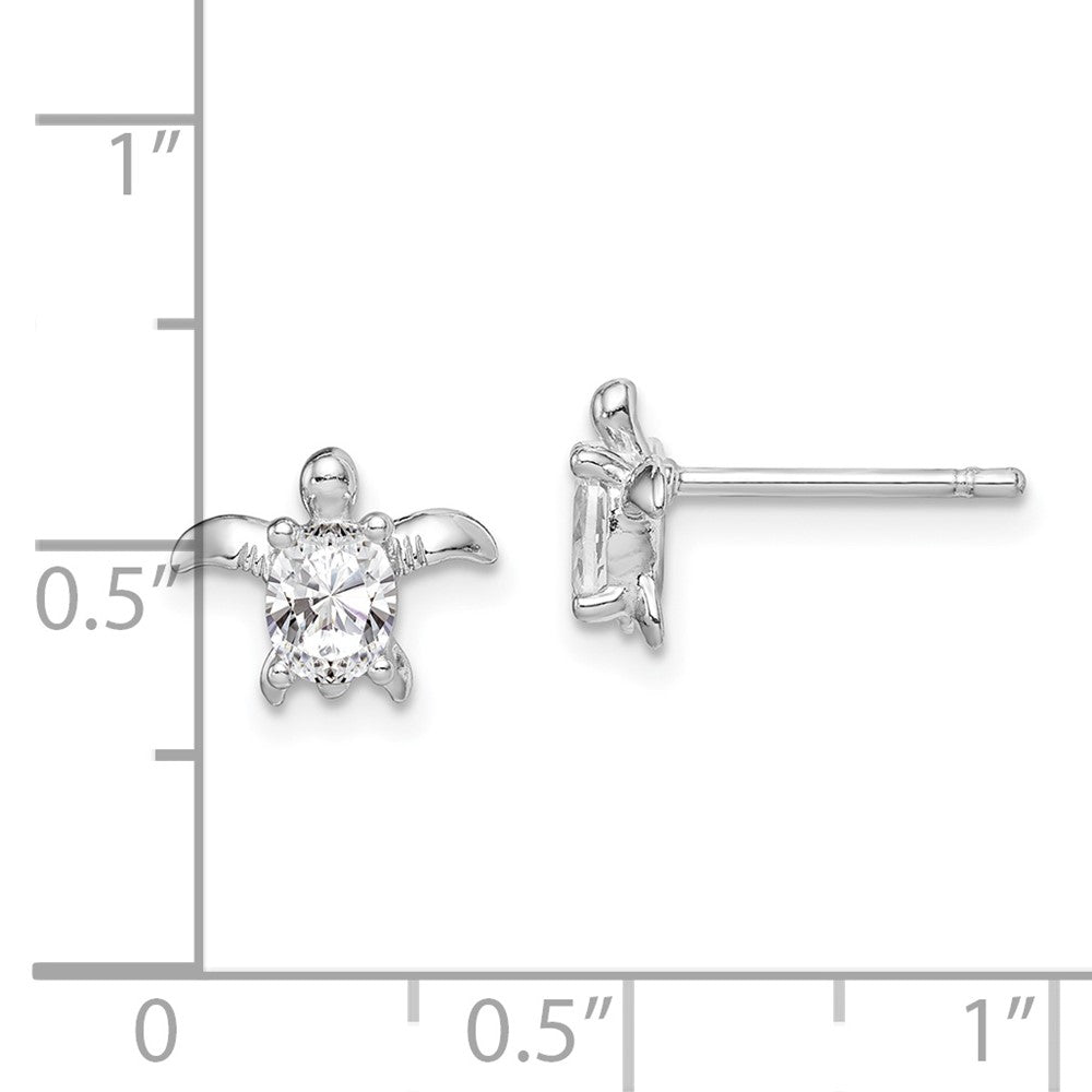 Sterling Silver Rhodium Plated Cz Turtle Post Earrings