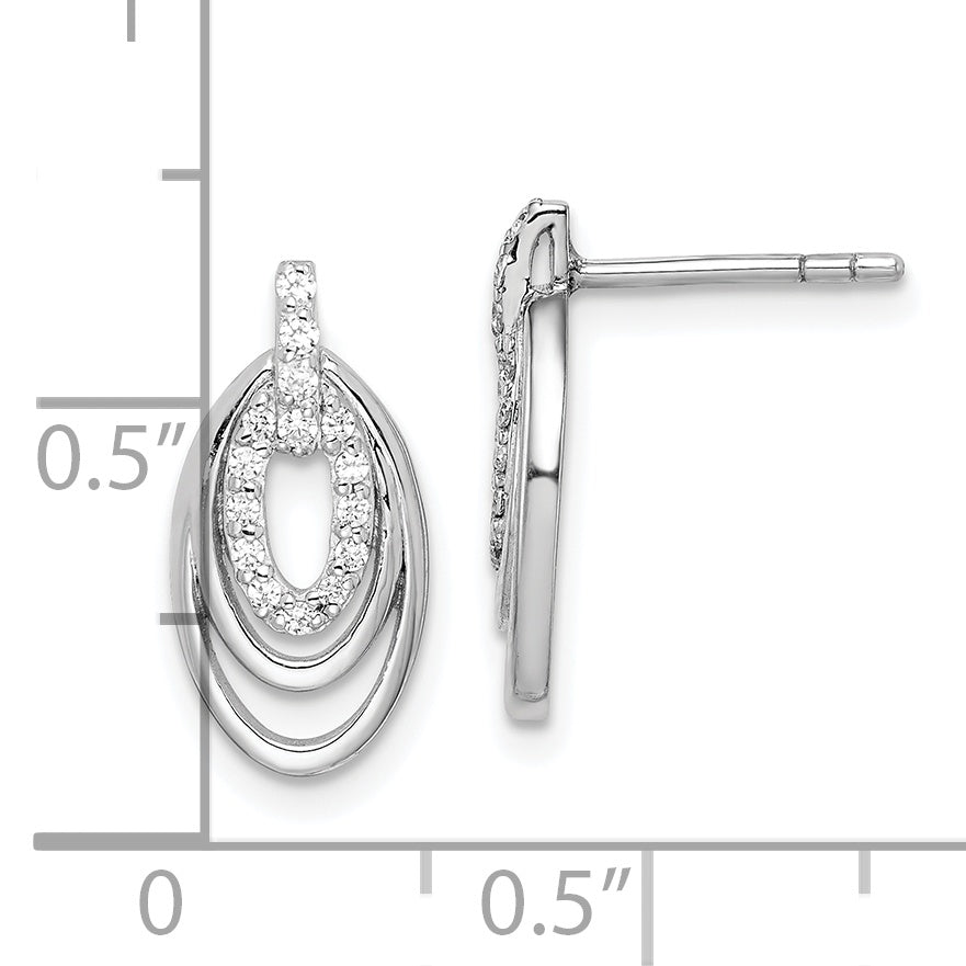 Sterling Silver Rhodium-Plated Cz 3-Oval Post Earrings