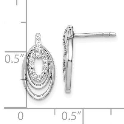 Sterling Silver Rhodium-Plated Cz 3-Oval Post Earrings