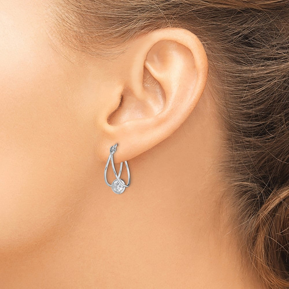 Sterling Silver Rhodium-Plated Cz Double Hoop Earrings